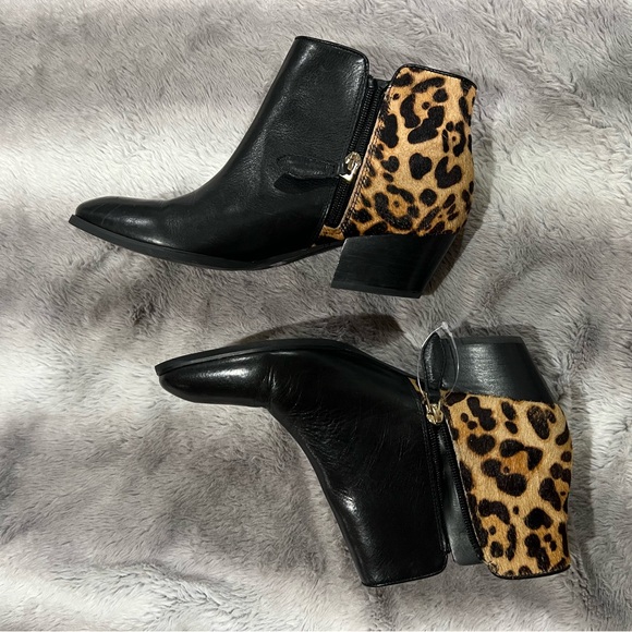 Franco Sarto Shoes Quasar Black Leather Leopard Print Ankle Booties Size 8 - Picture 9 of 14